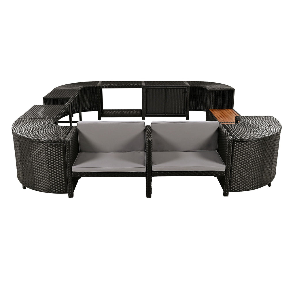 Spa Surround Outdoor Rattan Sectional Sofa Set with Storage - Dark Gray or Beige