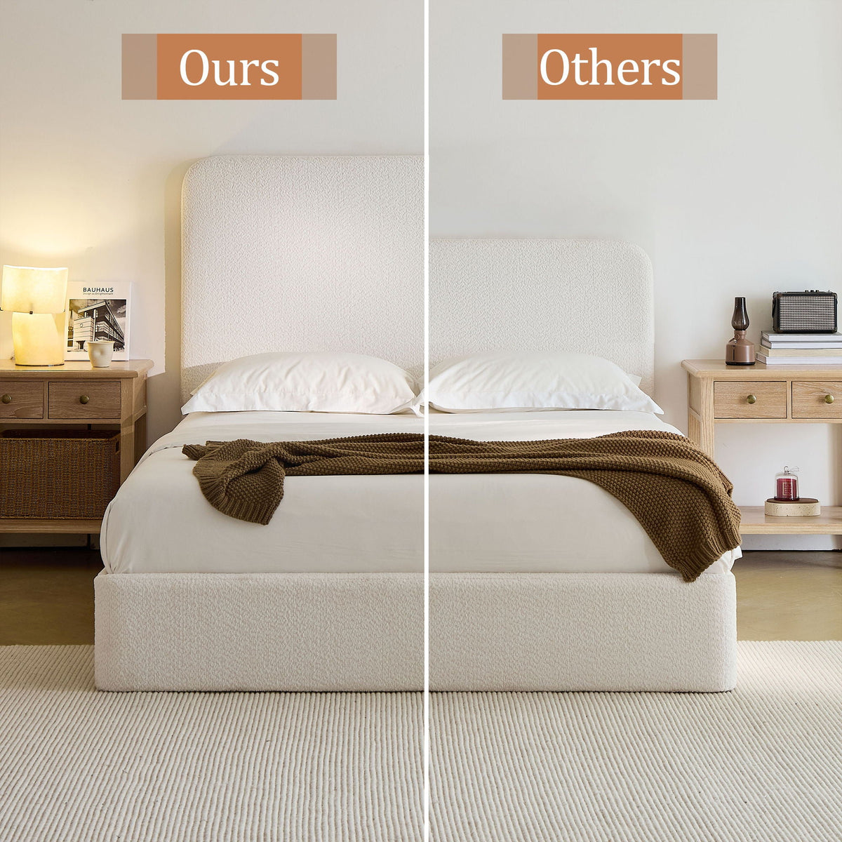 Tall Headboard Upholstered Bed with Metal Frame - King, White