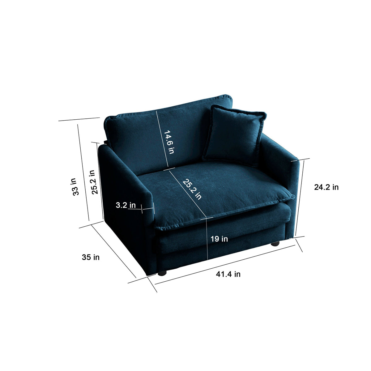 Blue Chenille Upholstered Accent Chair Set of 2 with Solid Wood Frame