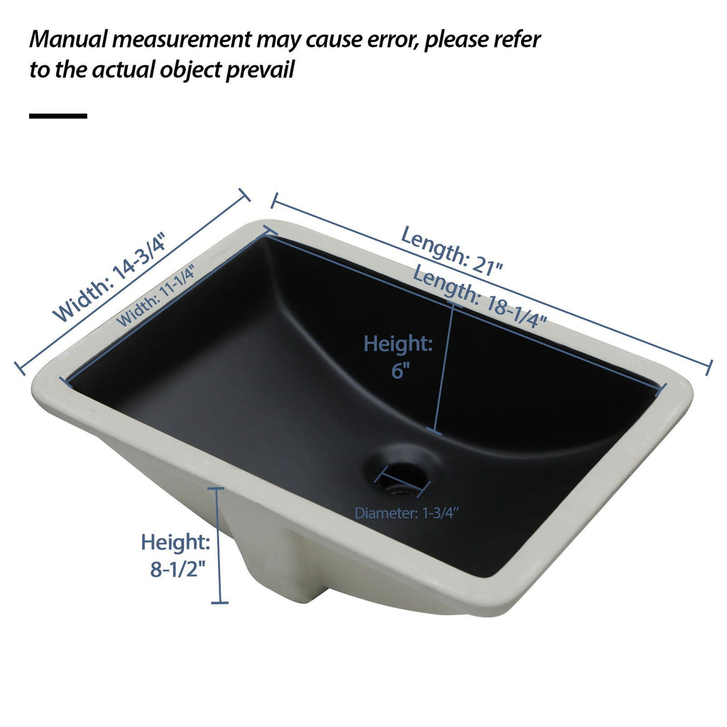 Modern Ceramic Undermount Bathroom Sink with Overflow - White or Black