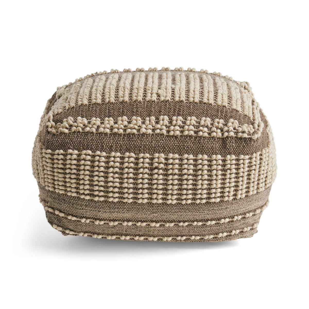 Rustic Wool and Cotton Large Pouf with Handcrafted Tufted Design - Brown / Beige