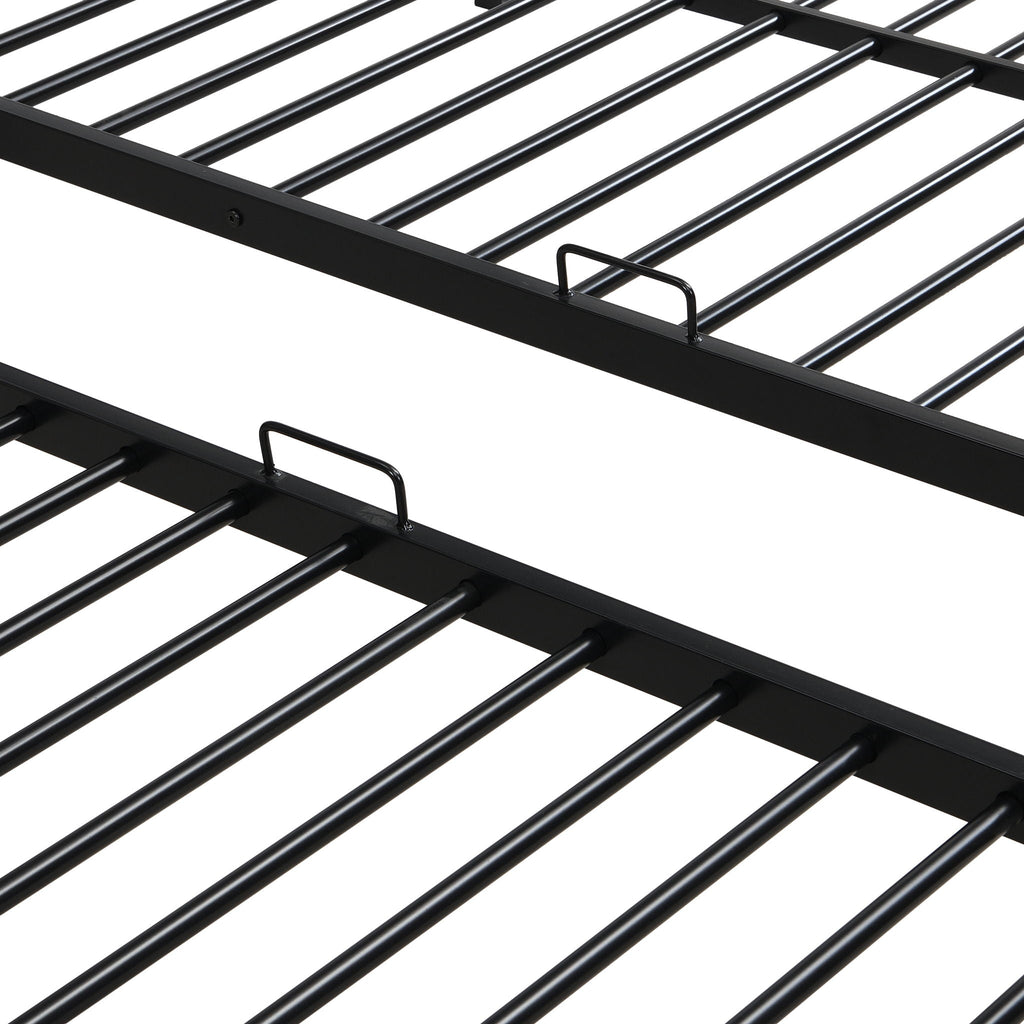Modern Metal Triple Bunk Bed With Vertical Ladder, Safety Rail, And Storage Shelf - Black