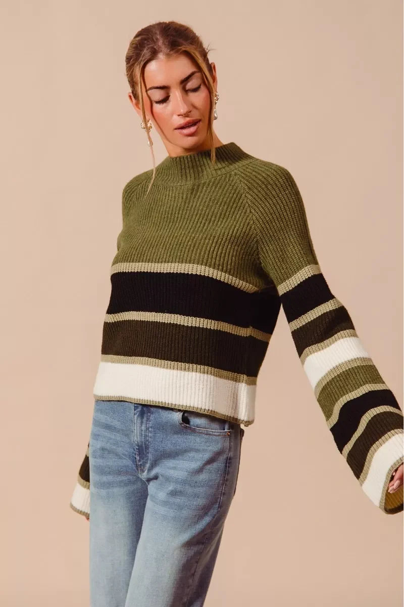 SO ME Multi Color Striped Mock Neck Sweater