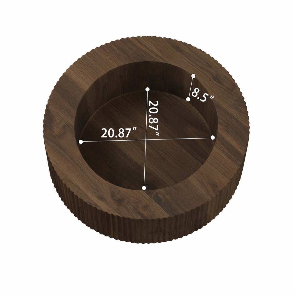 Modern Circular Coffee Table with Stripe Design and Storage Space - Light Brown or Dark Brown