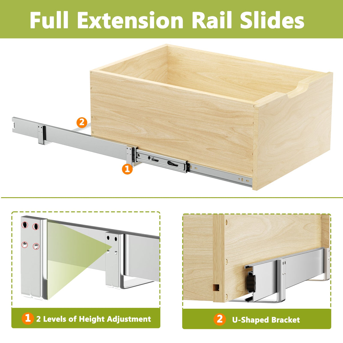 Wood Pull-Out Cabinet Drawer, 22.5 × 21 × 8 in