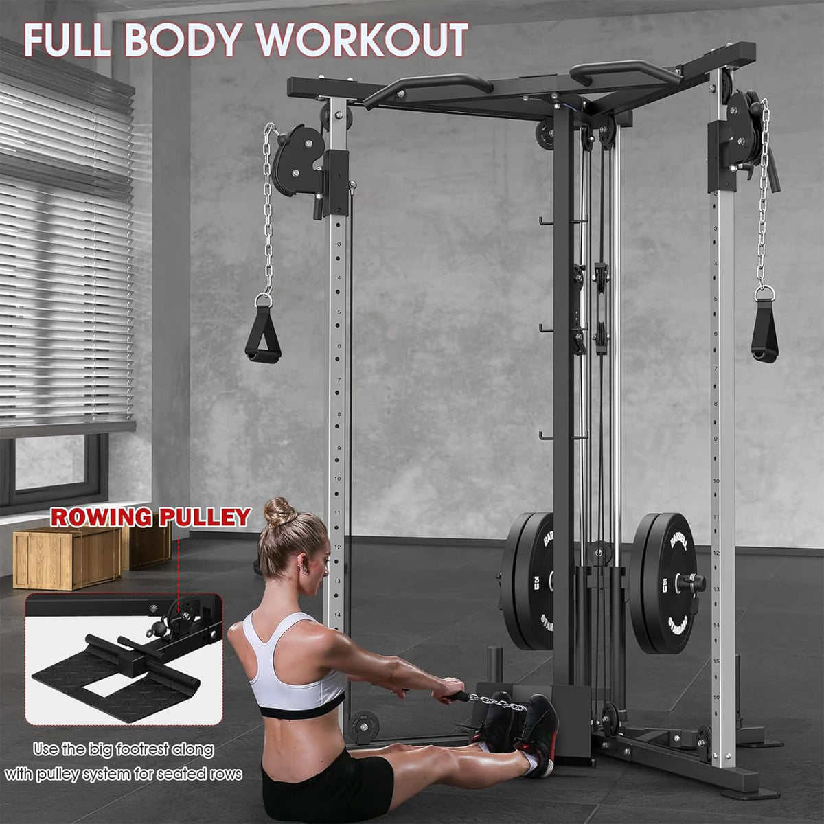 Dual Pulley Cable Crossover Machine With Pull Up And LAT Bar (SAK98124)