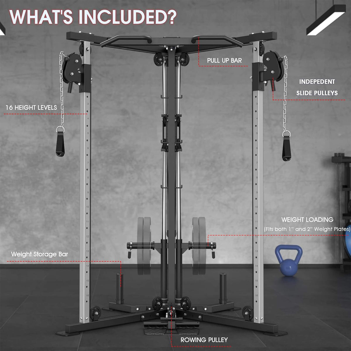 Dual Pulley Cable Crossover Machine With Pull Up And LAT Bar (SAK98124)