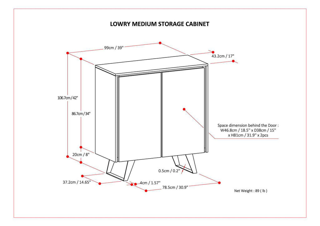 Lowry Medium Handcrafted Storage Cabinet with Adjustable Shelves - Choose Your Color