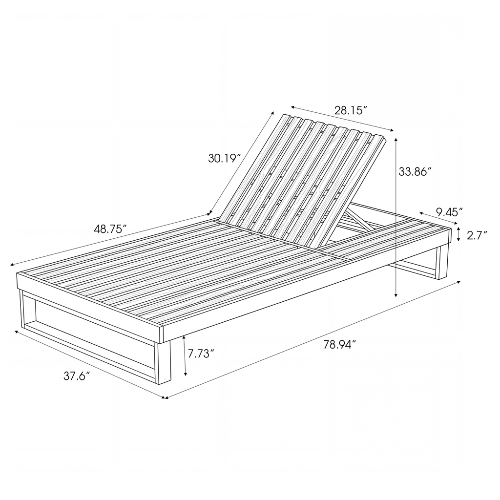 Black Acacia Wood Chaise Lounge