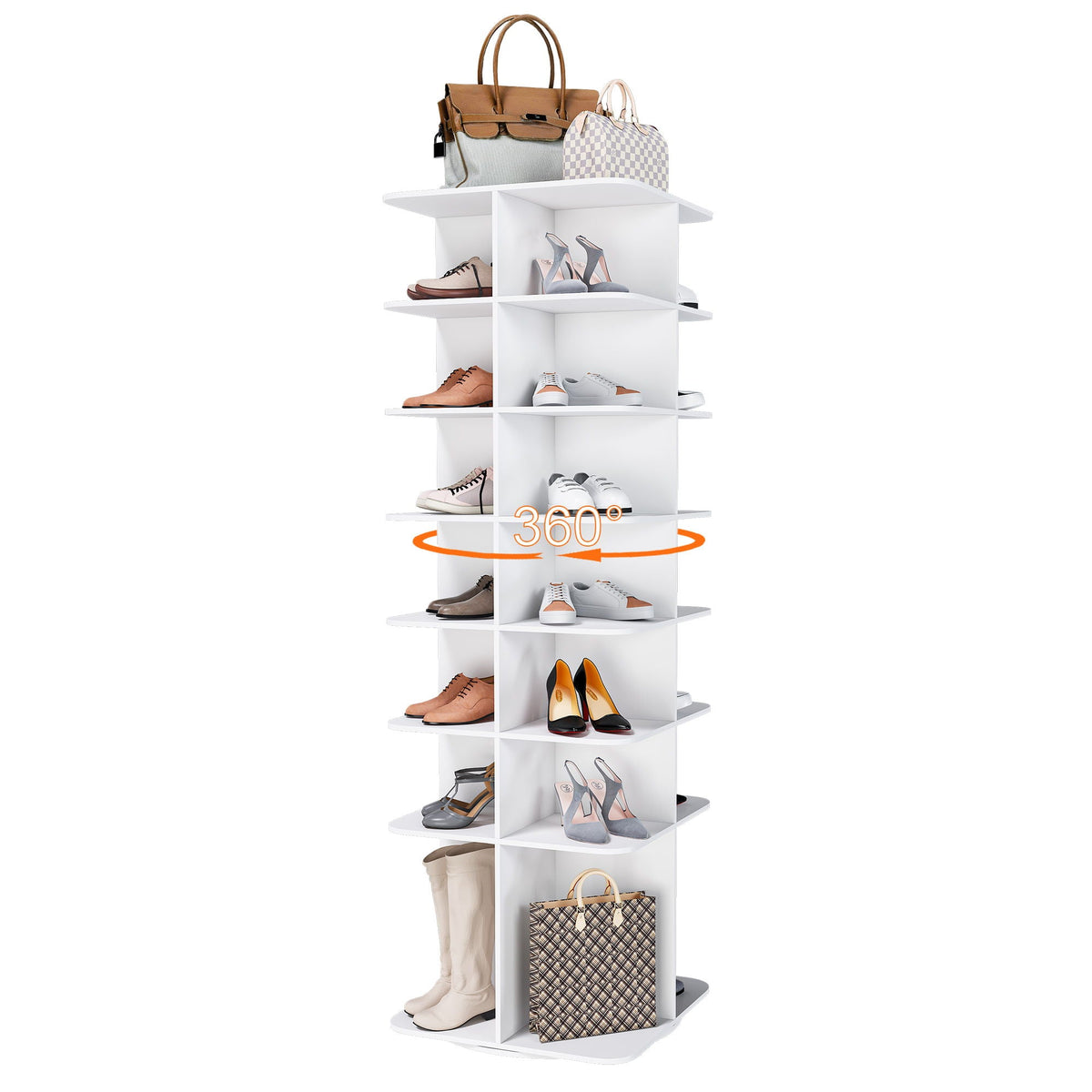 7 Tier Square Rotating Shoe Rack Tower With 360° Spinning Organizer - White