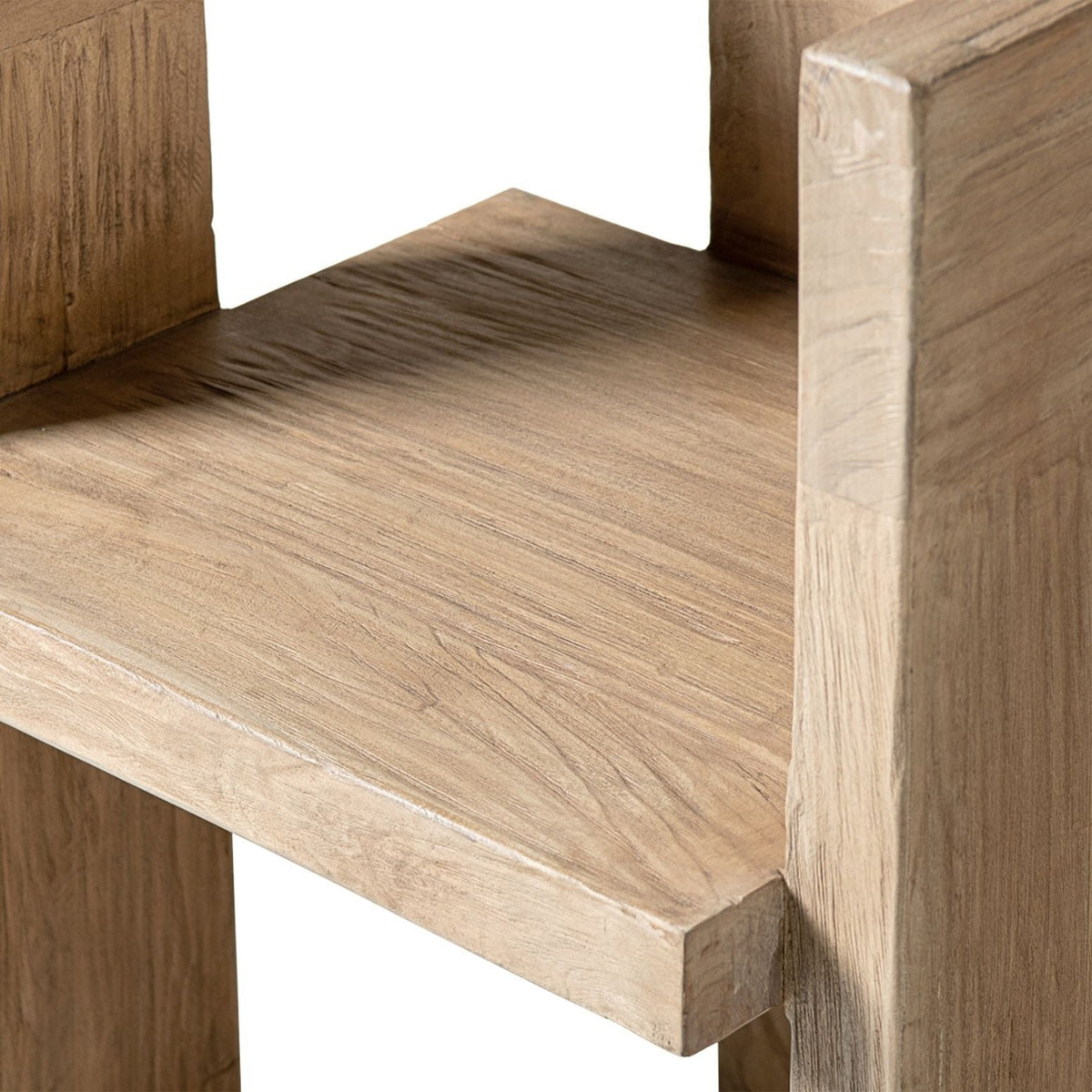 Sculptural Block Accent Chair with Reclaimed Elm Construction - Brown