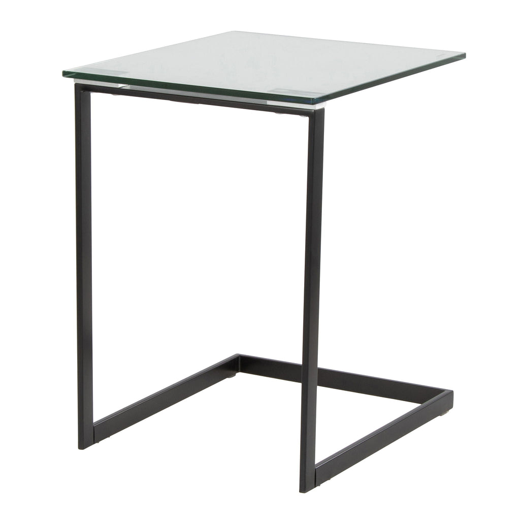 Contemporary End Table with Tempered Glass Shelf - Pearl Silver or Black