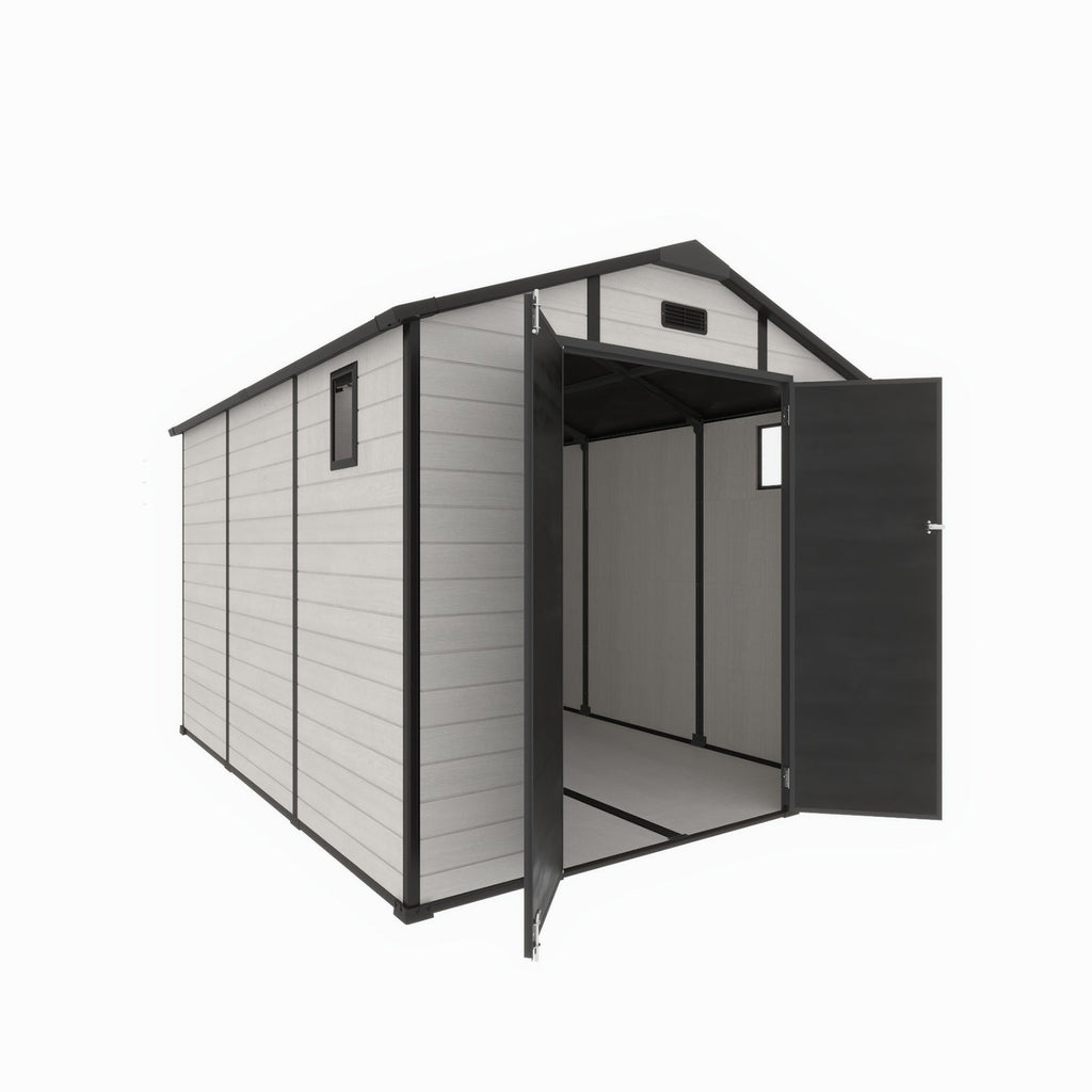8x10 FT Plastic Outdoor Storage Shed with Lockable Design - Grey