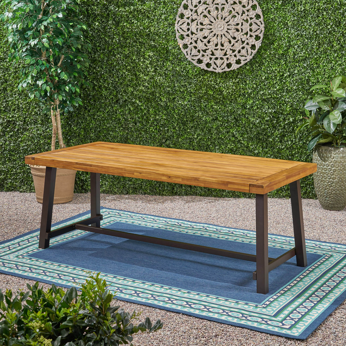 Acacia Wood Outdoor Dining Table with Seating for 8
