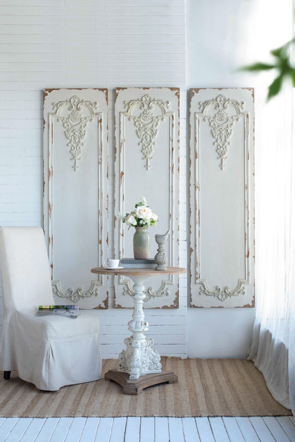 Large Wooden Rectangle Hanging Panels - Set of 3, White