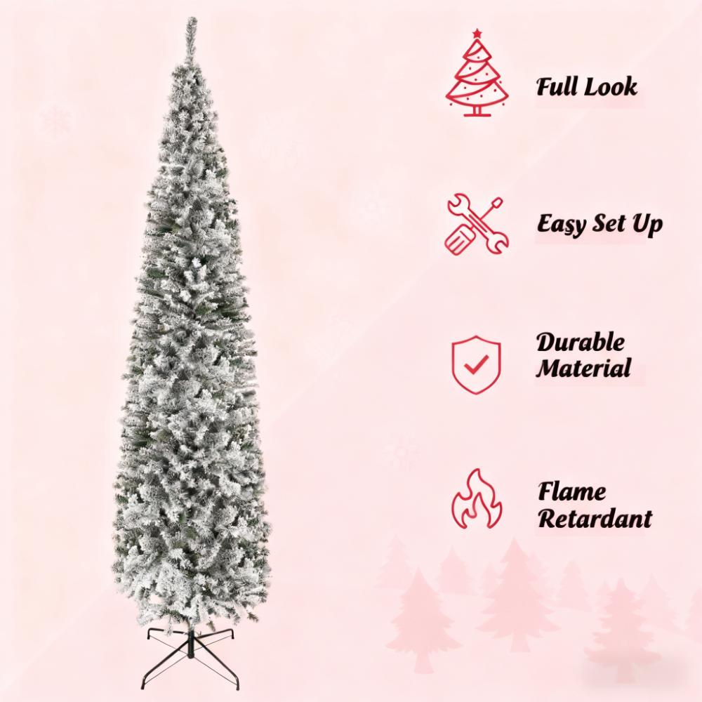 9ft Flocked Christmas Tree with Faux Snow - White