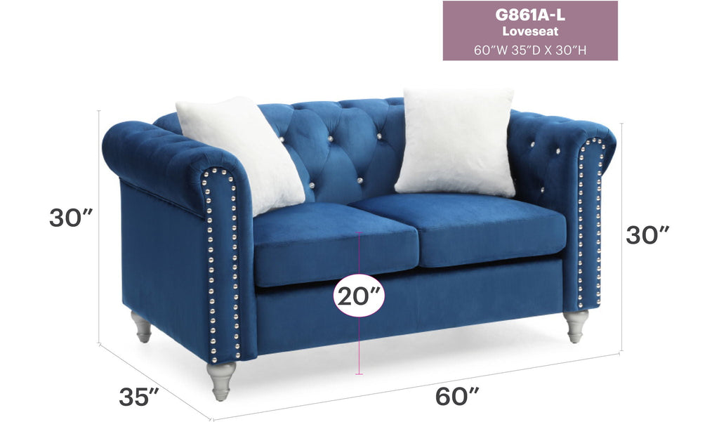 Contemporary Loveseat with Jeweled Tufted Design - Multiple Colors