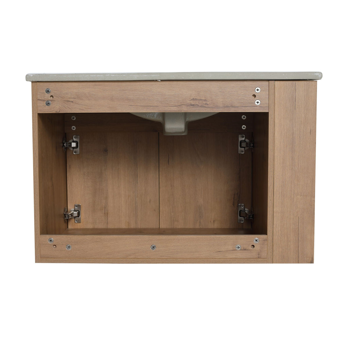Modern Wall Mounted Bathroom Vanity With Sink And Storage Rack Soft Close Doors Plywood - Imitative Oak