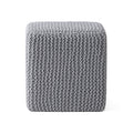 Chabani - Indoor Modern Knitted Fabric Cube Pouf Ottoman - Light Gray