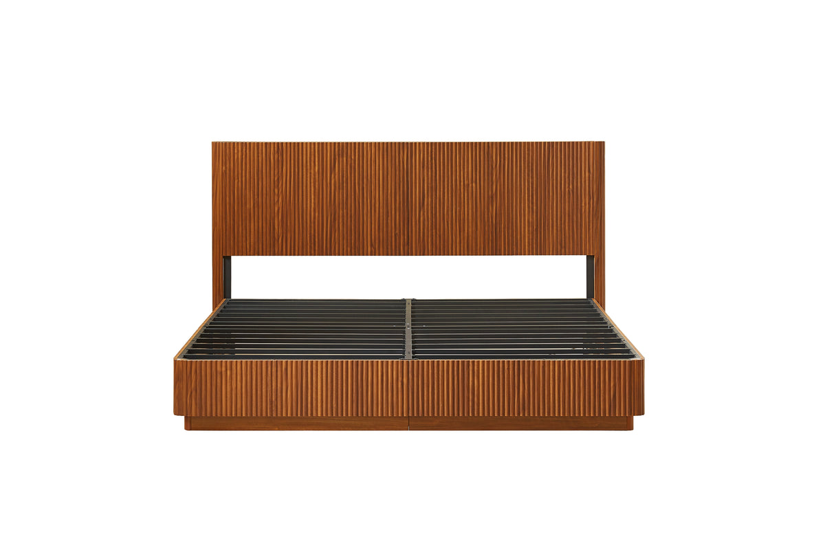 King Size Bed Frame with LED Lights - Walnut
