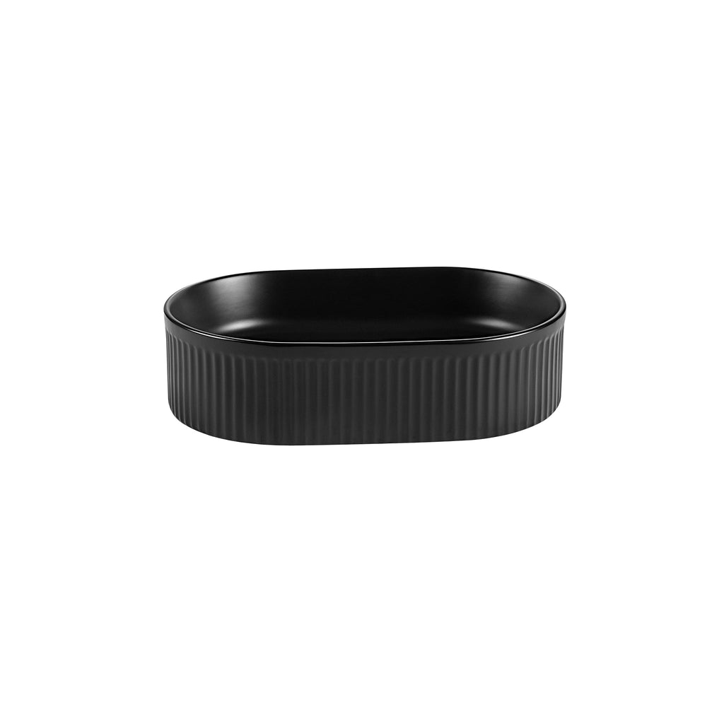 Integrated Oval Bathroom Sink with Glossy Black Ceramic Finish