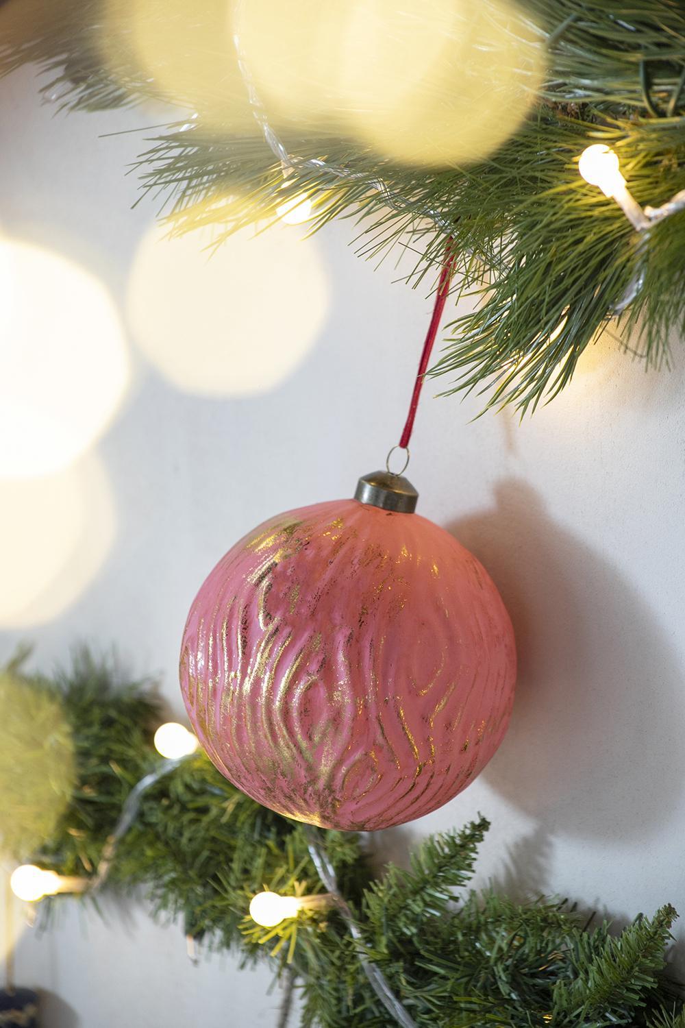 Glass Christmas Ball Ornaments with Decorative Finish - Green, Gold, Red