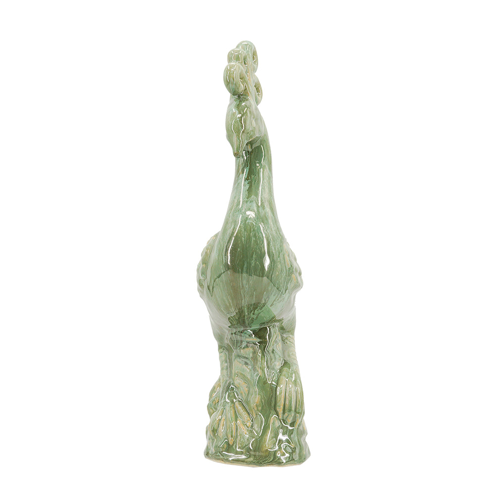 Ceramic Peacock Sculpture with Lustrous Glaze - 14 Inch