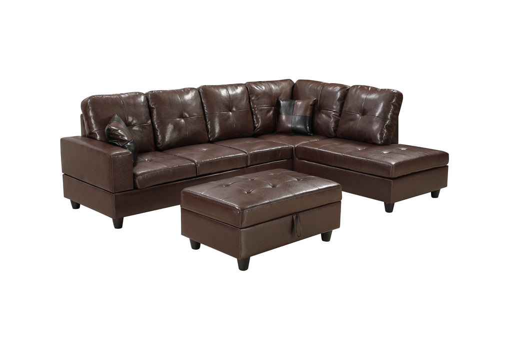 Brown Faux Leather Sectional Sofa Set with Left-Facing Chaise - Brown