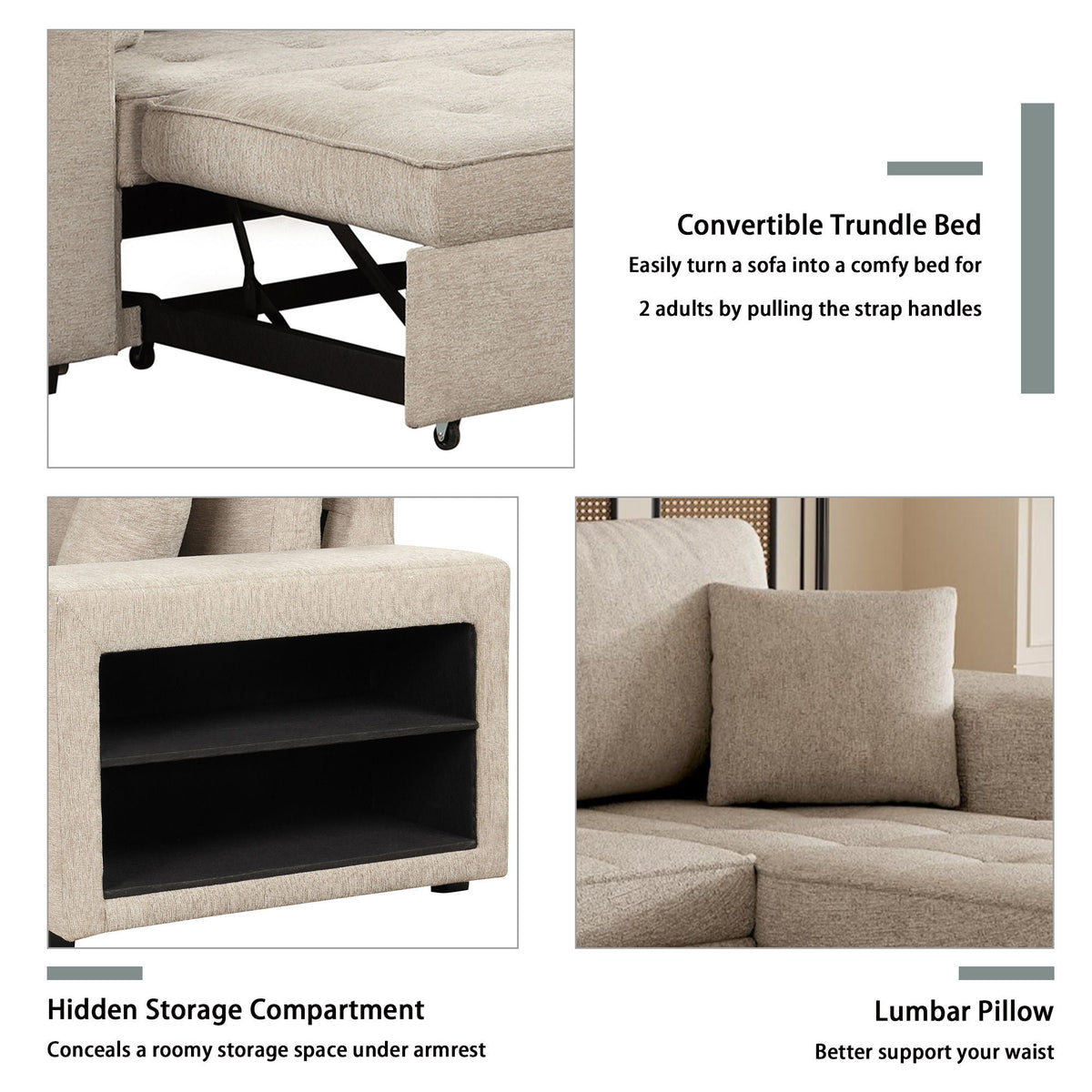 Reversible L-Shape Sleeper Sectional Sofa with Storage Chaise and 2 Stools - Multiple Colors