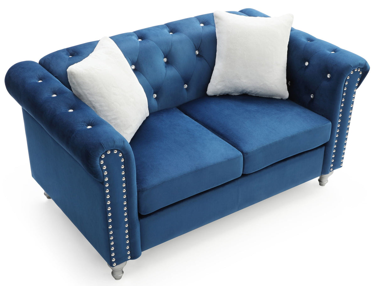 Contemporary Loveseat with Jeweled Tufted Design - Multiple Colors
