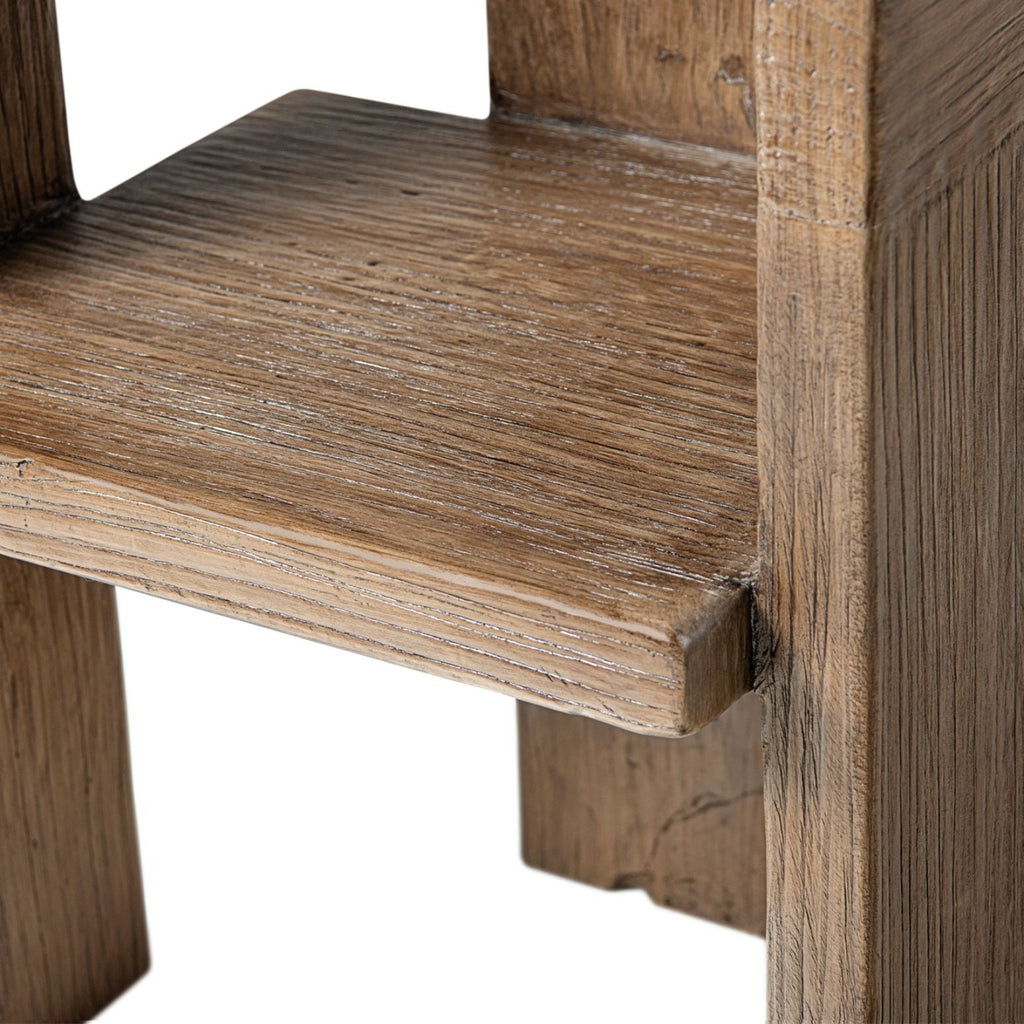 Sculptural Block Accent Chair with Reclaimed Elm Construction - Brown