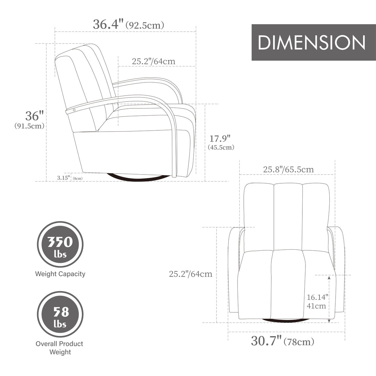 360° Swivel Accent Chair with Armrests - Beige or Dark Gray