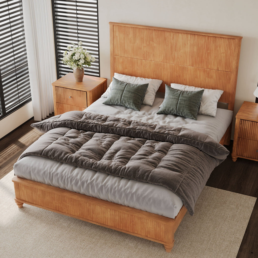 Platform Bed Frame with Tall Headboard - Solid Wood, Queen & King Sizes