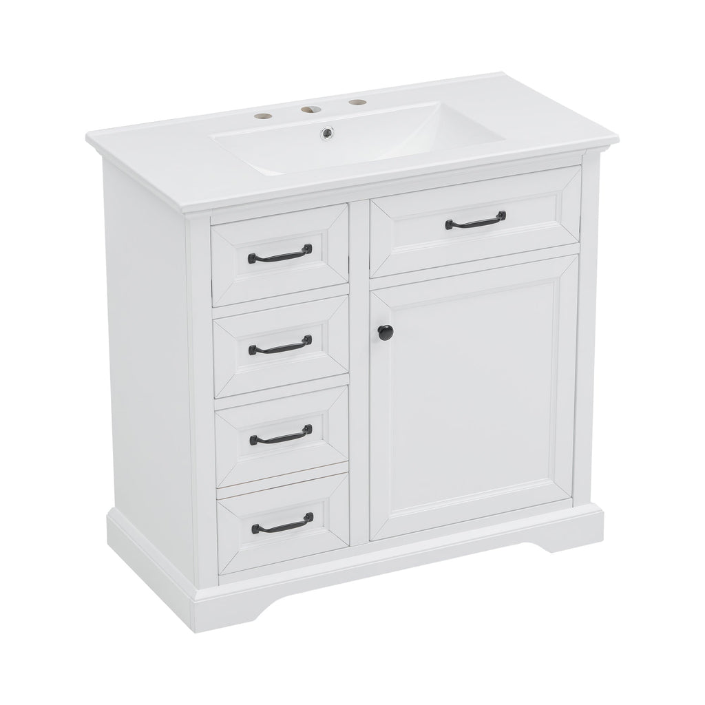 36-Inch Bathroom Vanity with Ceramic Sink Top - White