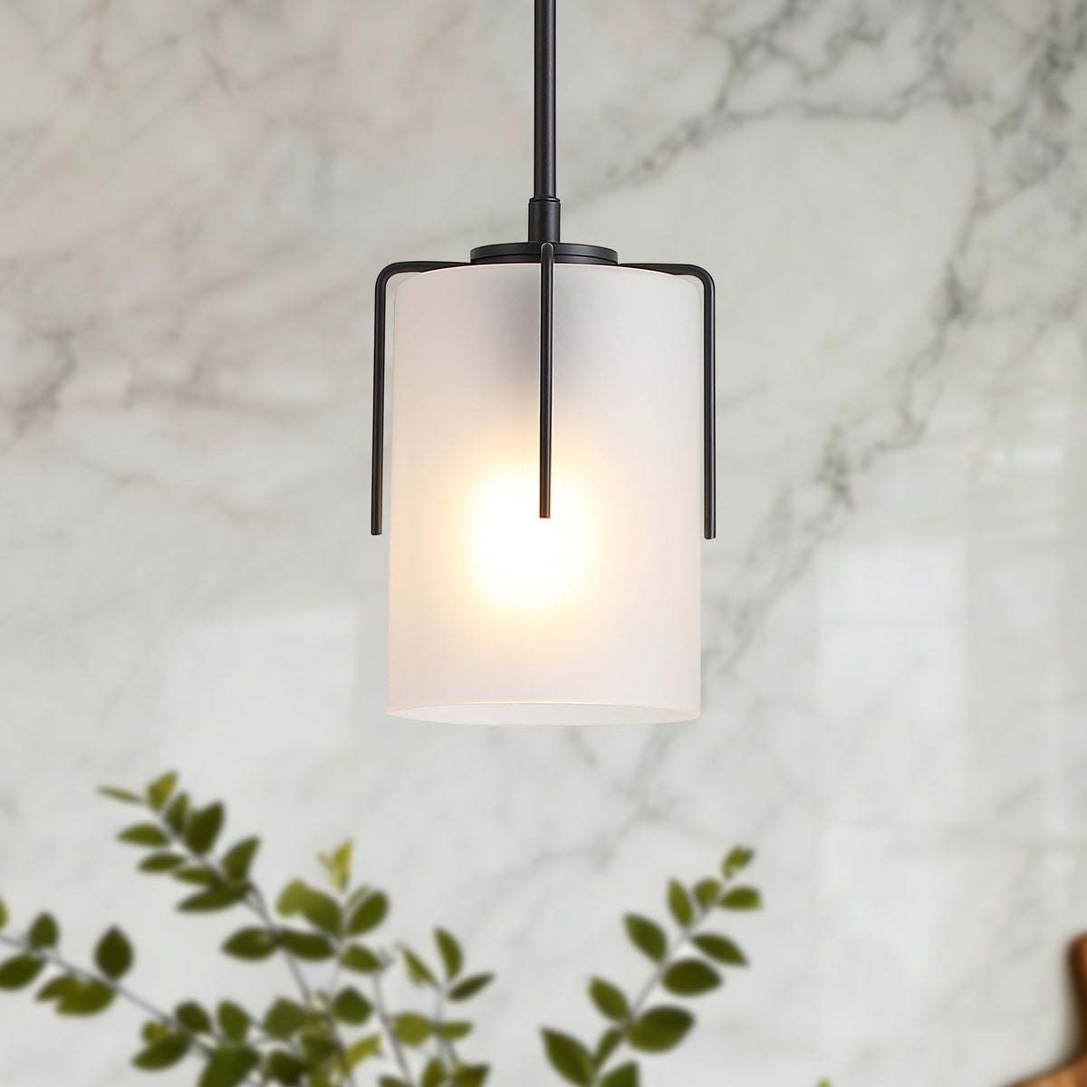 Modern Adjustable Cylindrical Pendant Light, Milky