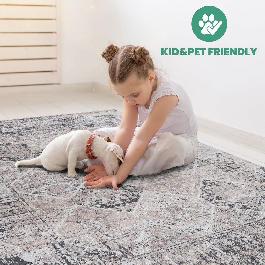 PAYAS Collection 5.3X7.6 Rug with Stain-Resistant Polyester - Cream