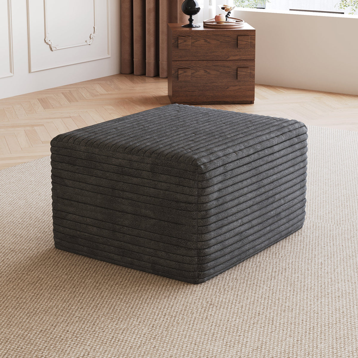 Sofa Ottoman with Plush Corduroy Fabric - Dark Grey