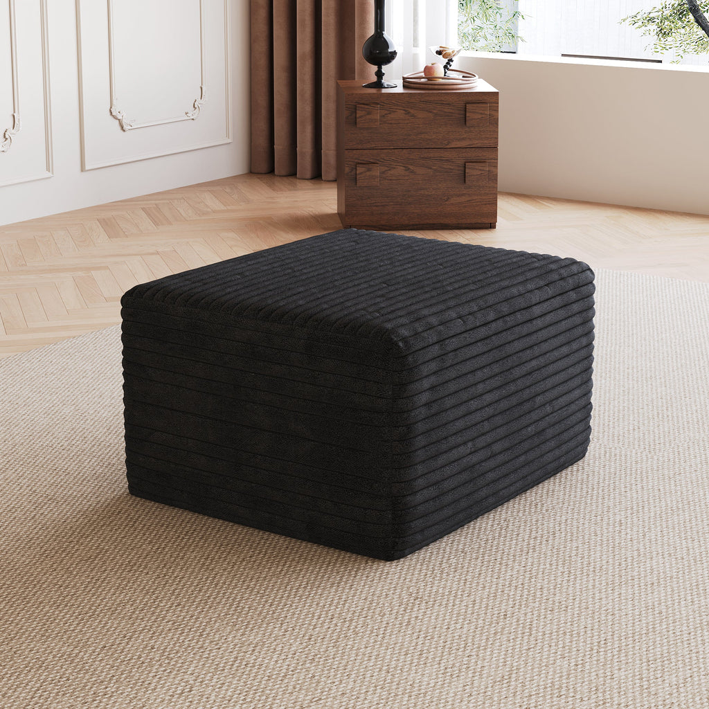 Black Corduroy Sofa Ottoman with Plush Finish - Black