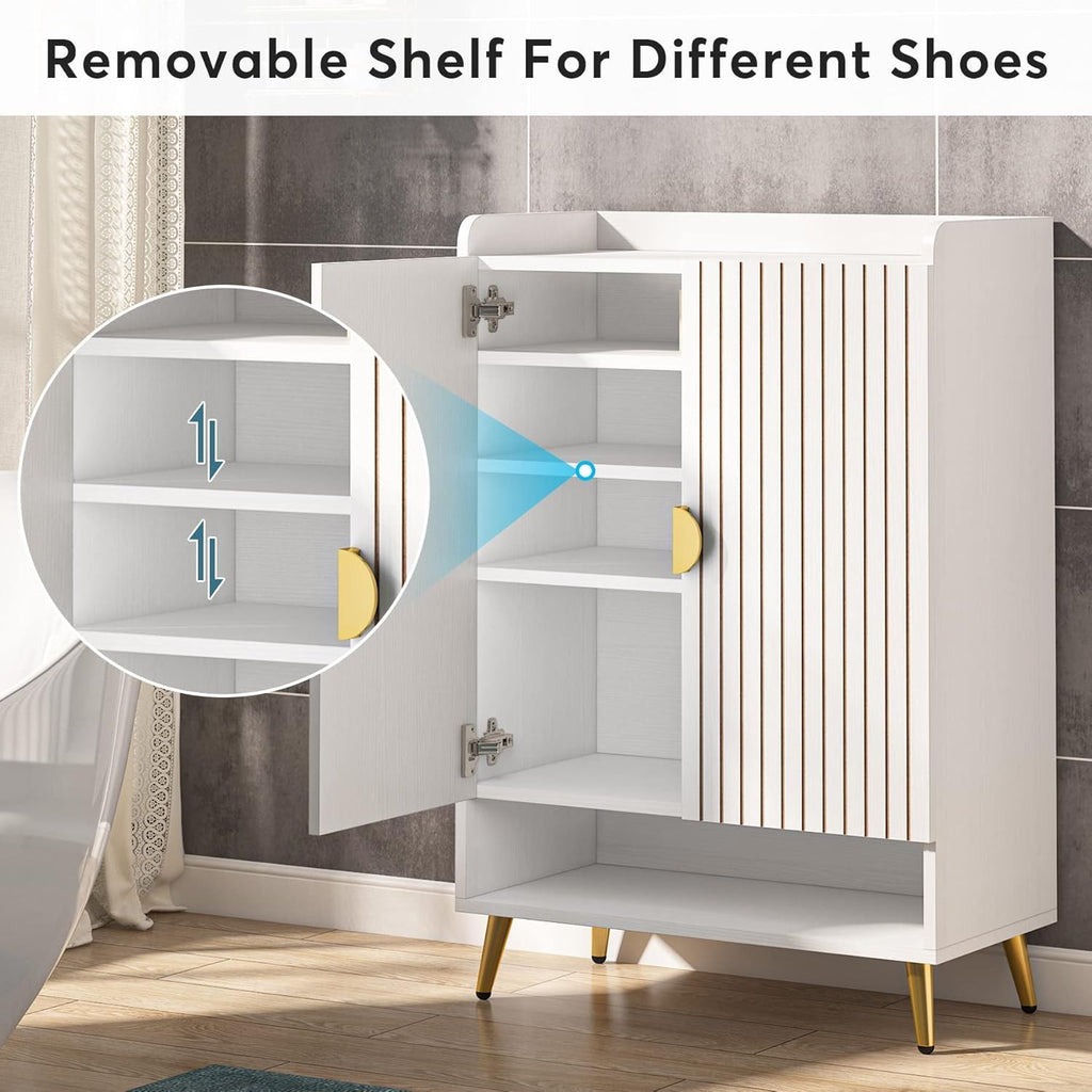 Shoe Cabinet With Doors, 7 Tier Storage Organizer with Adjustable Shelves - Dark Brown, Light Brown, or White