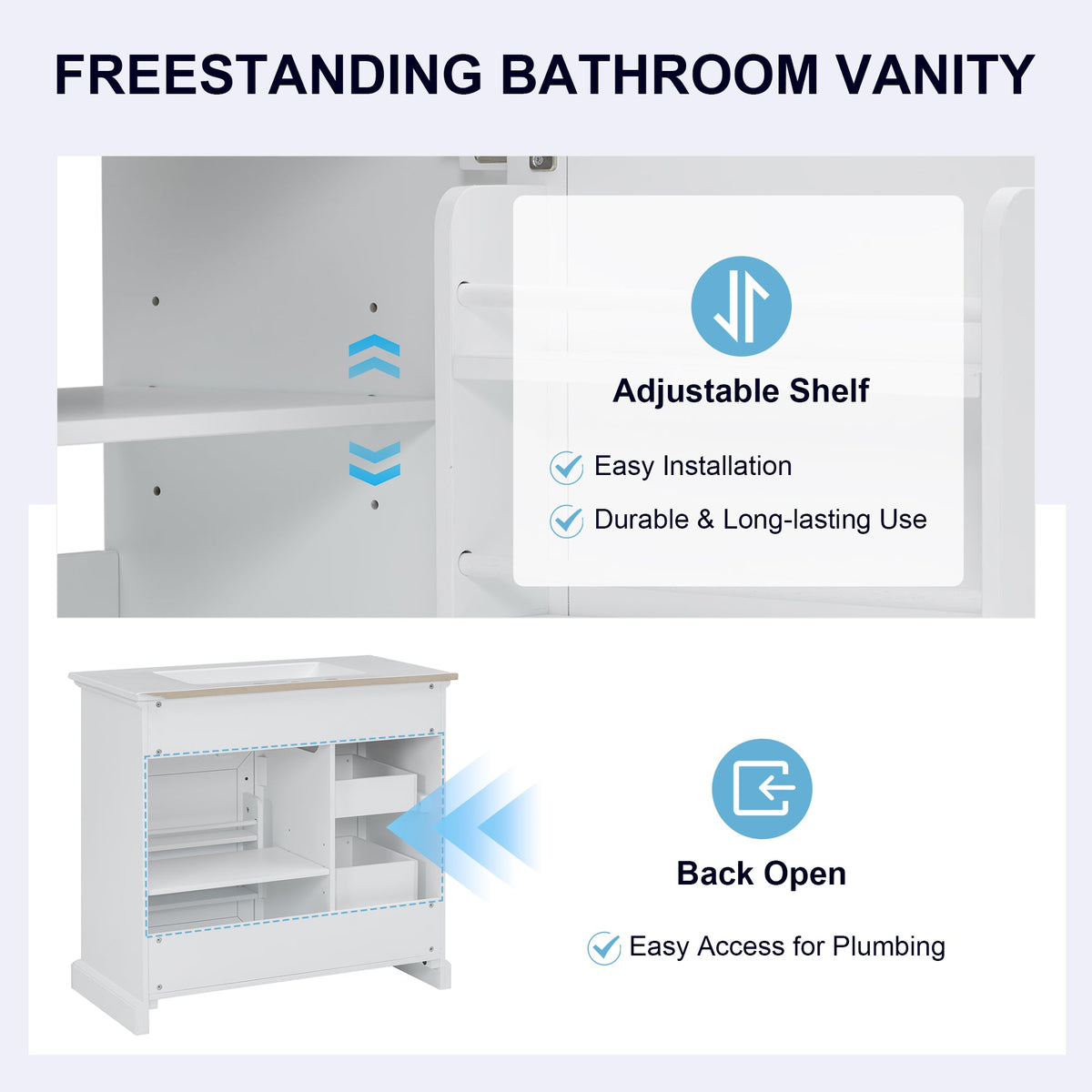 36-Inch Bathroom Vanity with Ceramic Sink Top - White