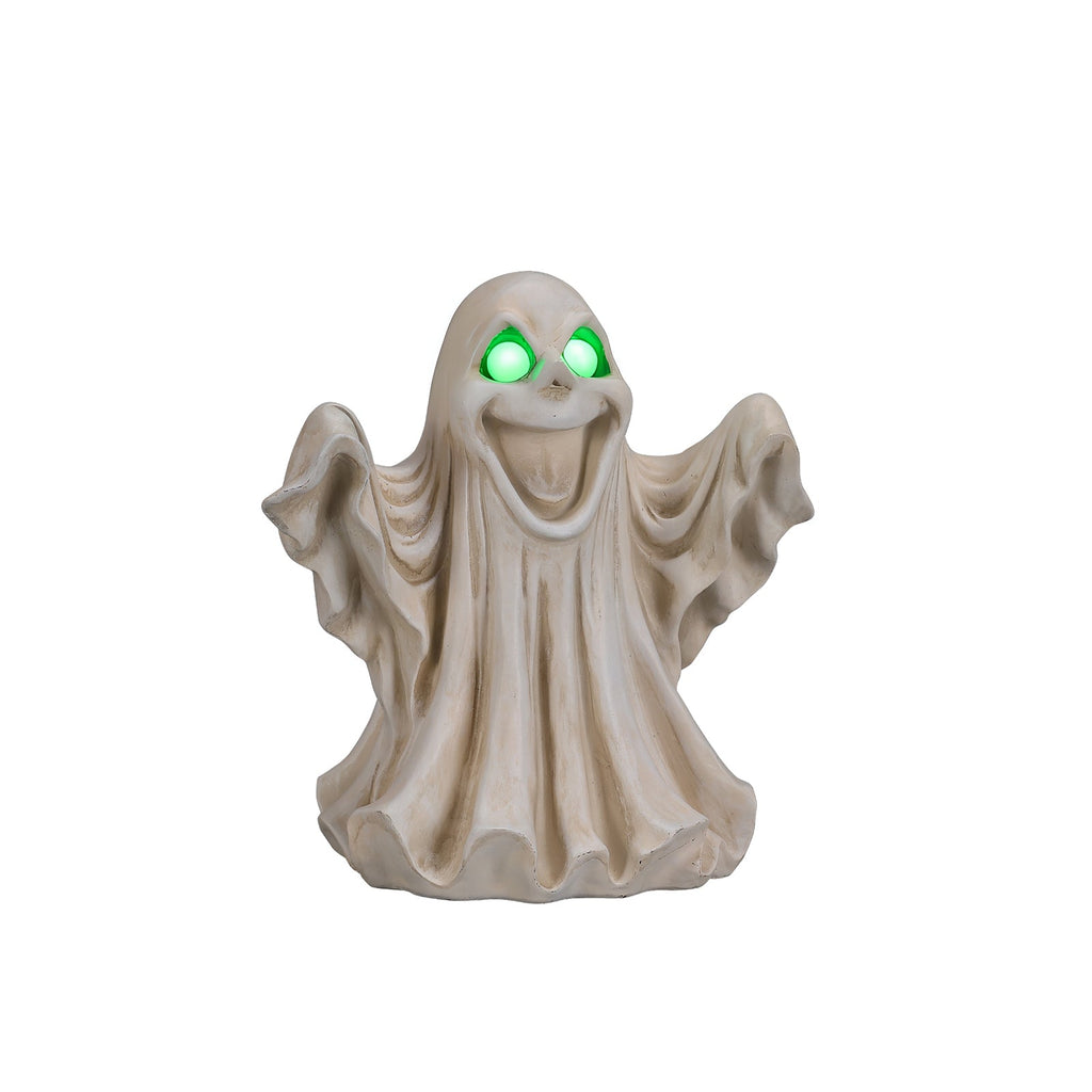 Halloween Ghost Figurine with LED Light Up Eyes - White