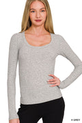 Zenana Ribbed Boat Neck Long Sleeve T-Shirt