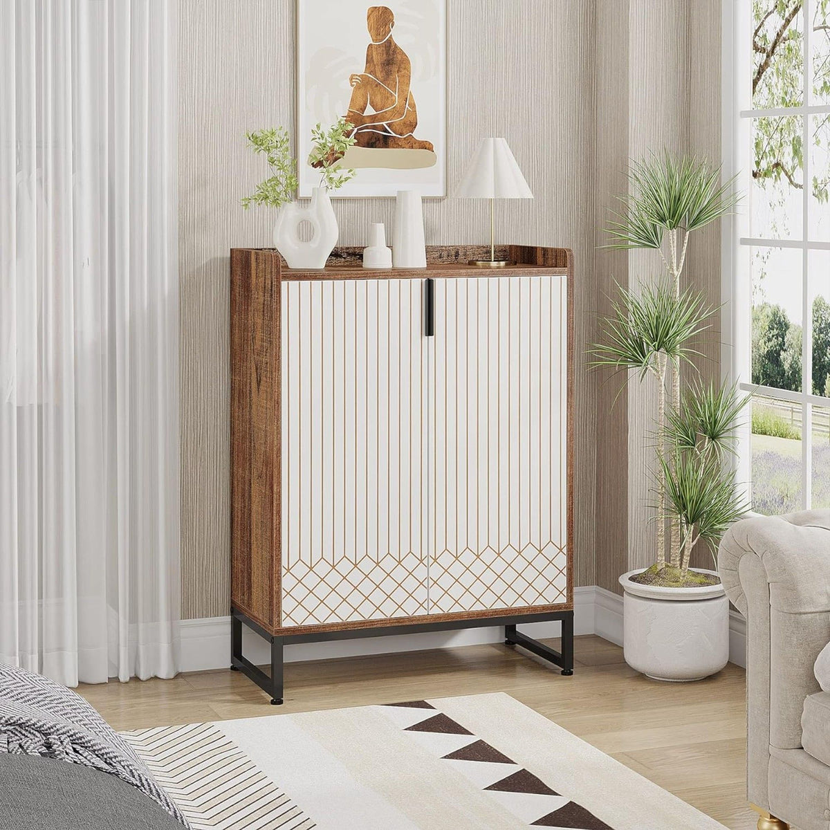 5 Tier Shoe Cabinet with Doors - Compact Storage Organizer