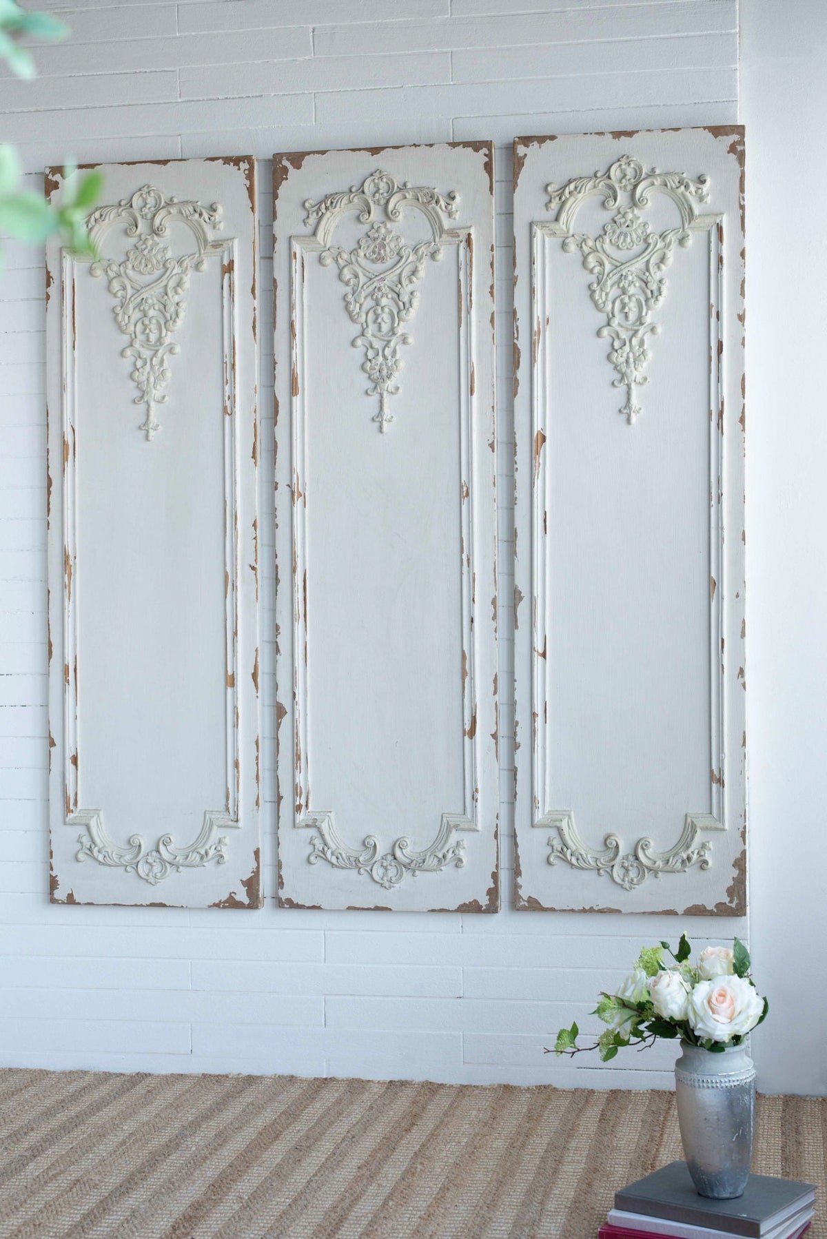 Large Wooden Rectangle Hanging Panels - Set of 3, White