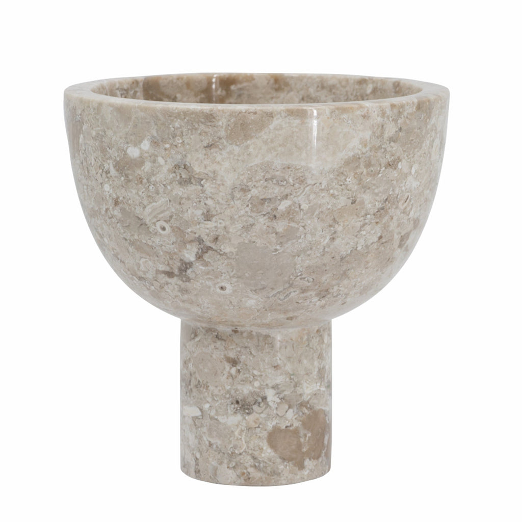 Round Marble Pedestal Bowl with Cylindrical Base - Cream
