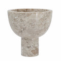 Round Marble Pedestal Bowl with Cylindrical Base - Cream