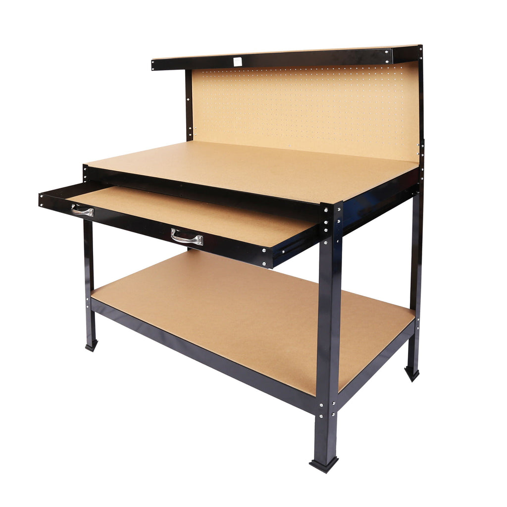 Steel Workbench Tool Storage with Drawer and Peg Board - Black / Light Brown