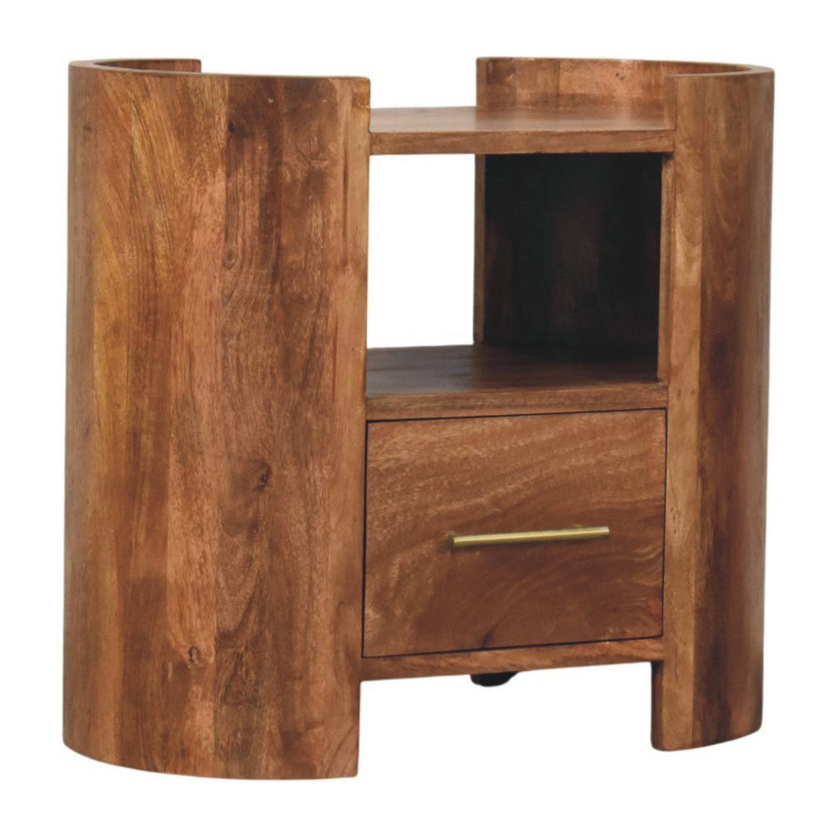 Solid Wood Valencia Sculpted Bedside Nightstand with Drawer - Golden Teak