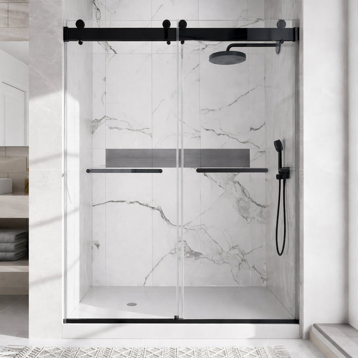 Double Sliding Shower Door with Soft Close Function - Matte