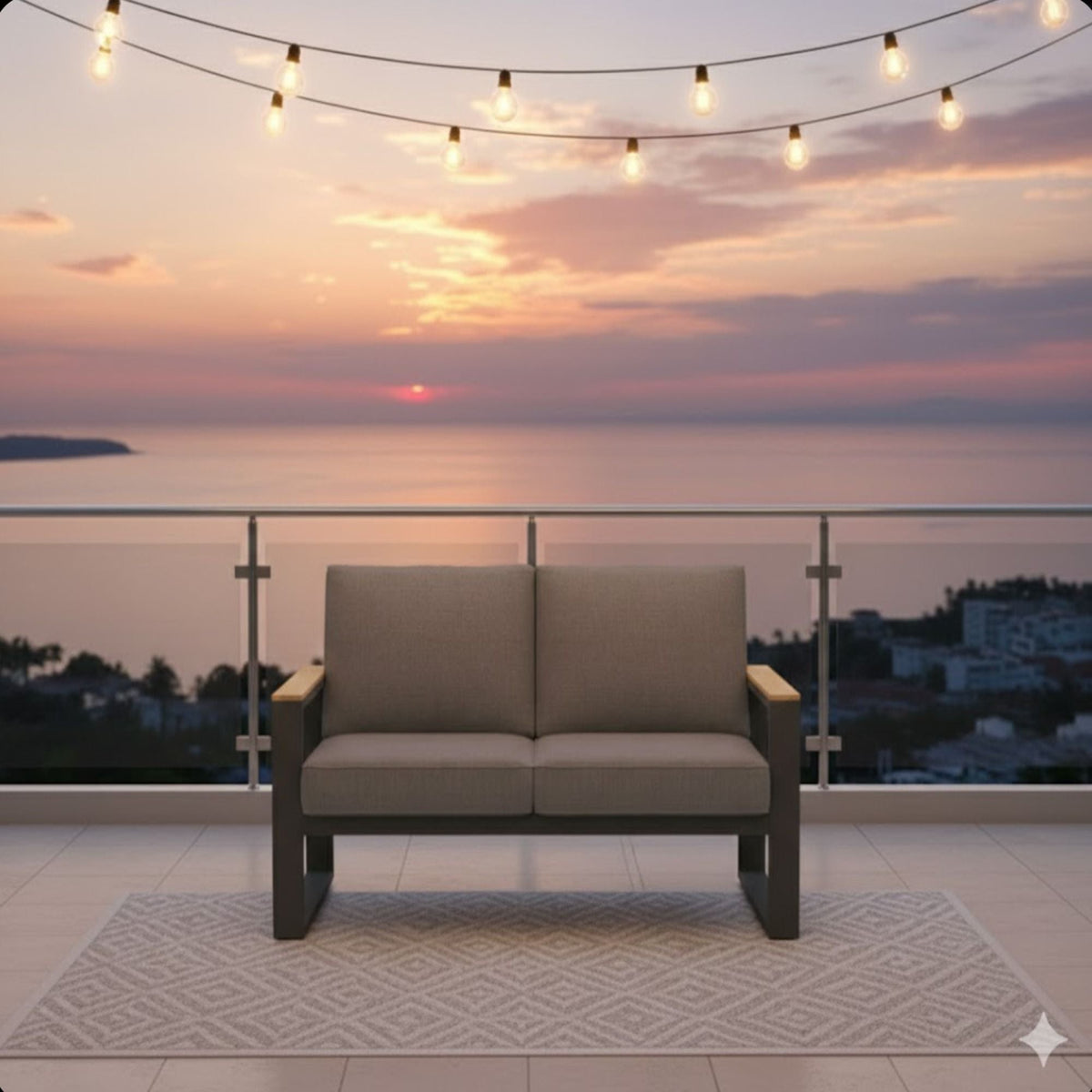 All-Weather Loveseat Sofa with Thick Cushions - Dark Gray or Beige